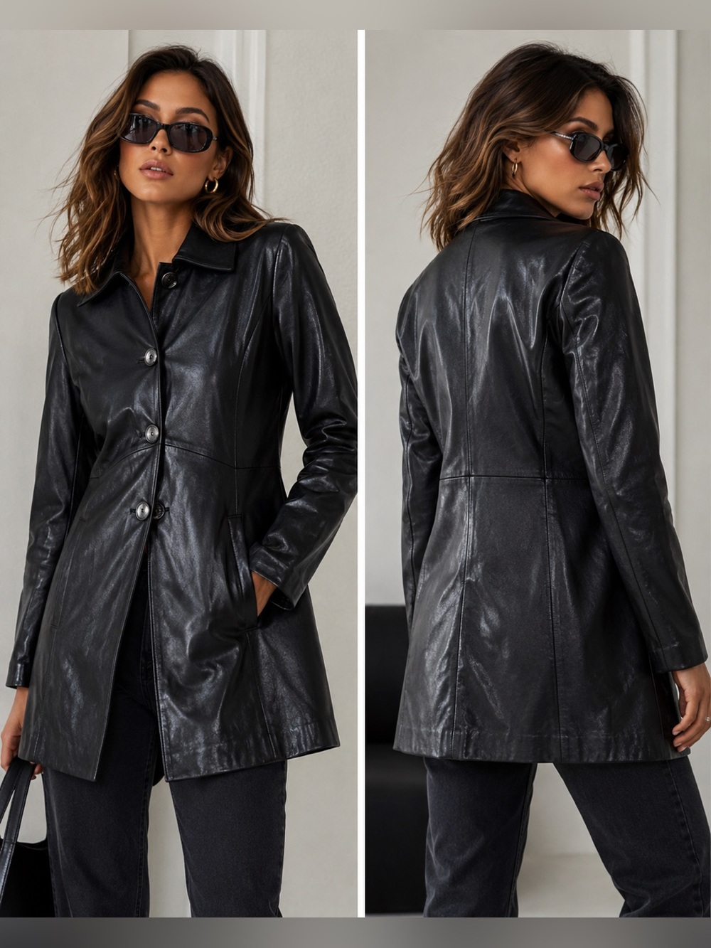 Excelled Collection Genuine Leather Black Coat Jacket with Quilted Lining, Small